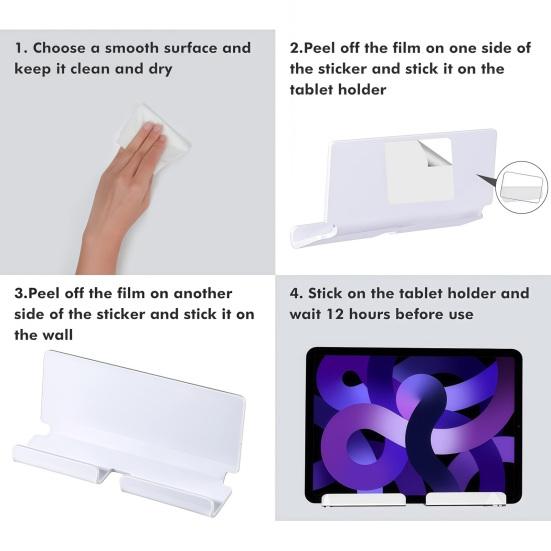 Universal Tablet Dock Acrylic Wall Mount Holder, Mounted Smartphone Stand, Kitchen Cable And Charging Hole Organizer for Living Room Office