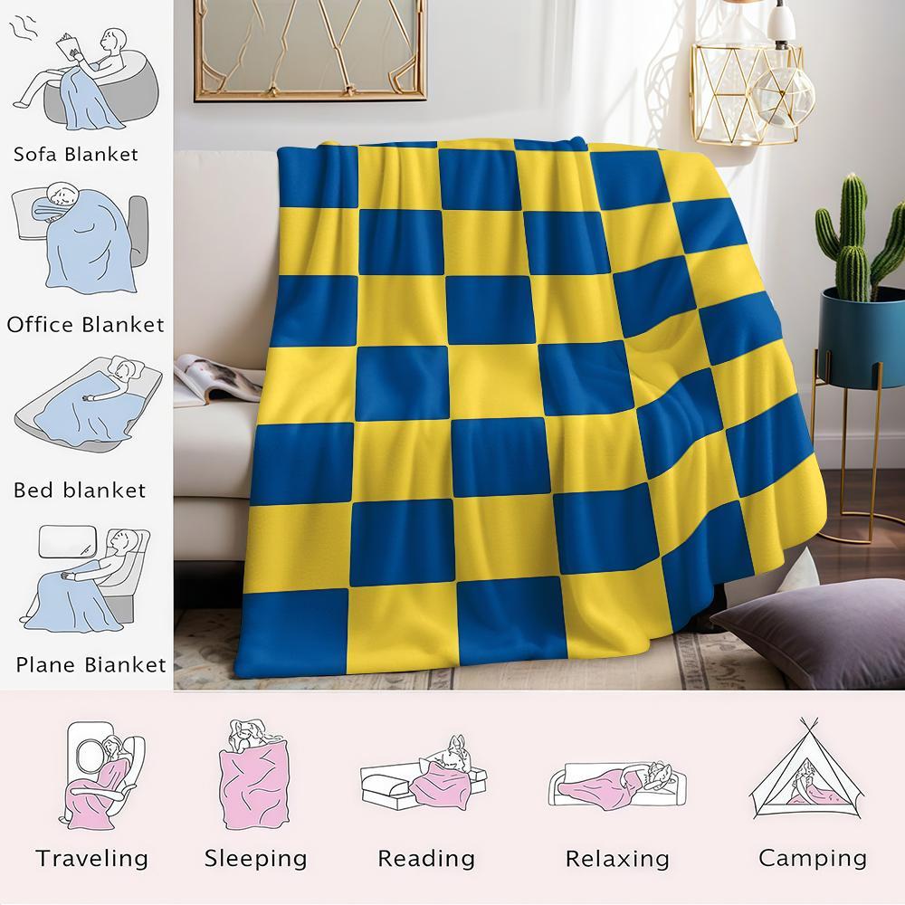 Blue Yellow Check Flannel Blanket Warm Soft Halloween Christmas Couch Warm Cozy Decorative Decor Gift for All Season