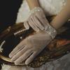 Elegant Sweet Women Summer Girl Bridal Short Wedding Gloves Pearl Finger Gloves Tulle Mittens Bow