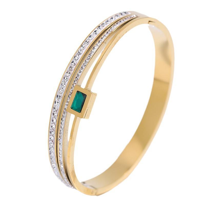 Titanium steel fashion three-layer diamond female emerald couple stainless steel