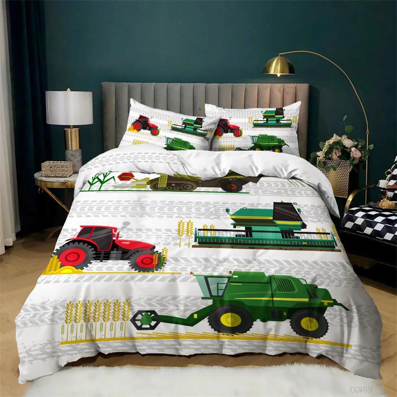 Kids Excavator Tractor Truck for Children Boys Girls Bedroom Decor Construction Vehicle Cartoon Duvet Cover Crane Quilt Cover