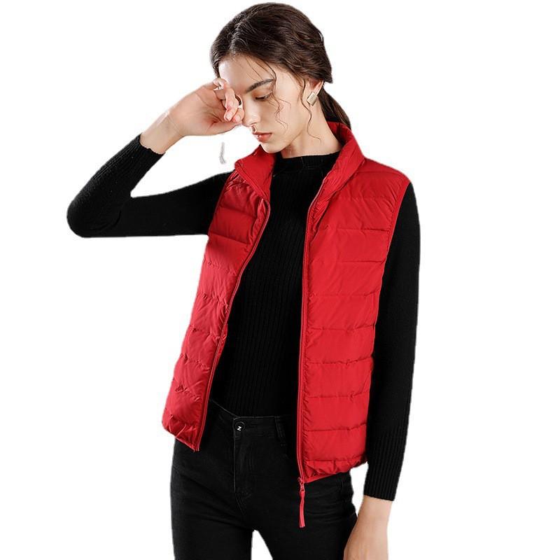 Womens Lightweight 90% Down Fill Stand Collar Sleeveless Short Puffer Vest Warm Winter Outerwear