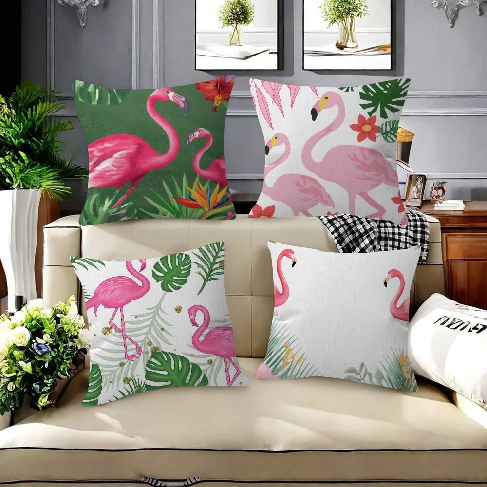 SummerThemed Flamingo Tropical Leaf Pillow Cover for Bedroom Room and Living Room Sofa Decorative Cushion Cover