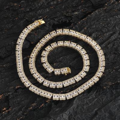 6mm Copper Necklace with Zircon Inlays, European-American Hip Hop Style, 18K Gold Plated, Mixed Square Design, Cross-Border Trendy Chain.