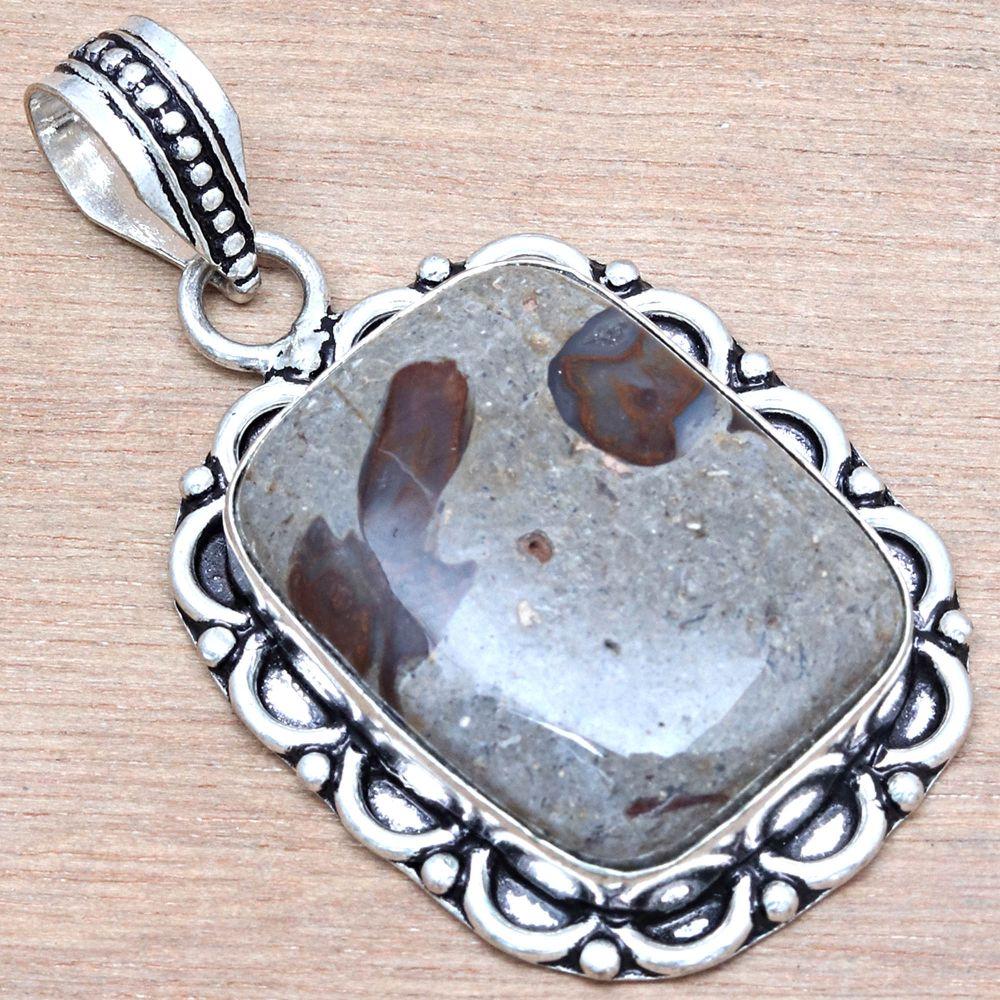 Pendant Rock Chalcedony Gemstone Handmade Mother'Day Silver Jewelry 2"