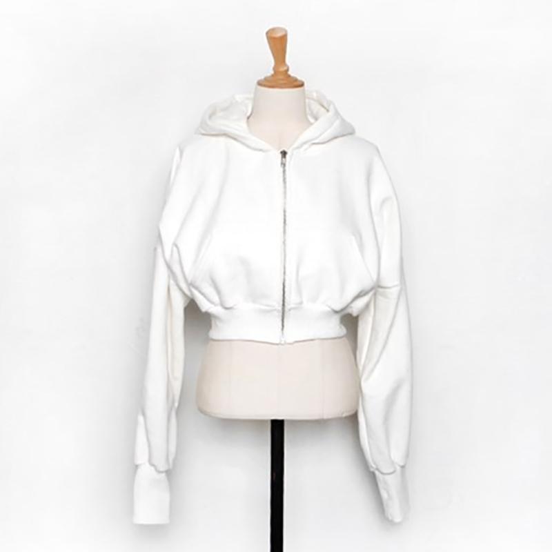 Korejská šik mikina s kapucí na zip Dámská móda Kpop Ležérní Jednobarevné Ustřižené Mikiny s kapucí Tenký top s dlouhým rukávem Y2k Streetwear