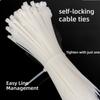 100Pcs Self-Locking Plastic Nylon Cable Tie White 4x300 Fastening Ring Loop Wrap Strap Zip Organiser 3x200MM Industrial Set