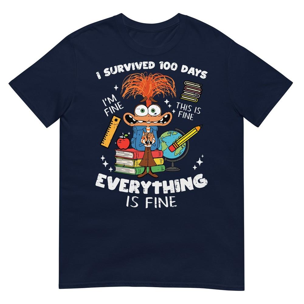Survived 100 Days Im Is Fine Anxiety 100th Day School Kids Tshirt