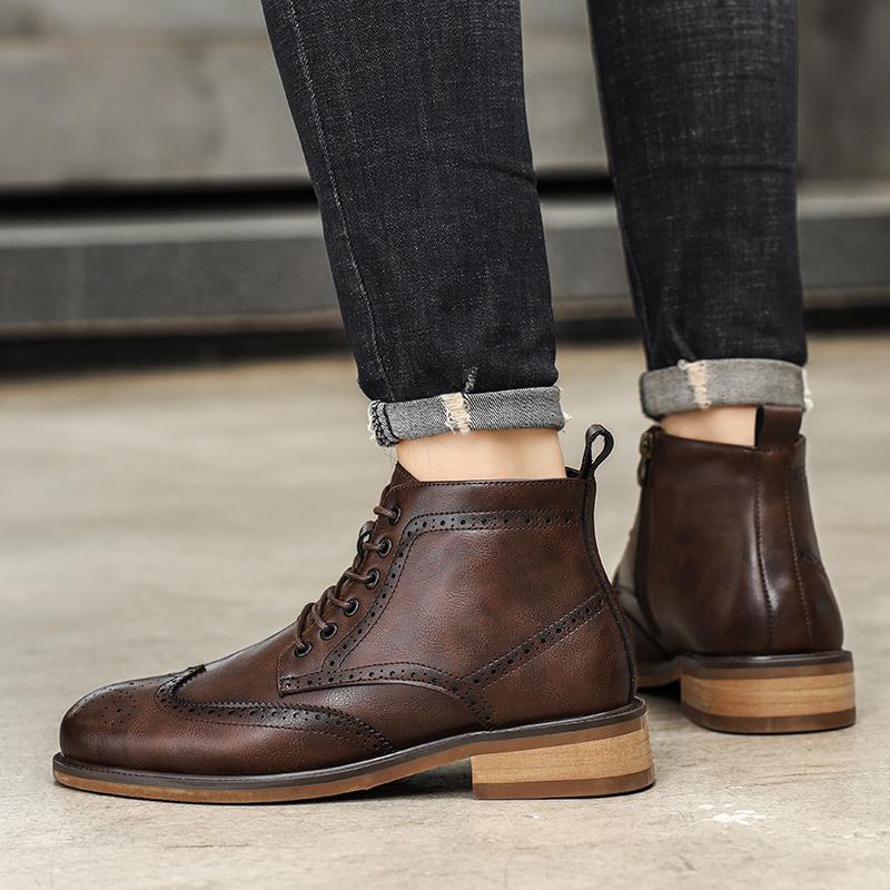 Fashion Brogue Casual Men's Boots Classic and Fashionable British Style Party Office Outdoor Autumn and Winter Quality Leather Shoes
