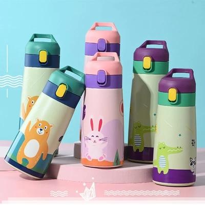 Thermosbecher für Kinder aus Edelstahl mit Strohhalm und Etui, Cartoon-Design, auslaufsicher, Thermoskanne, Thermosflasche für Kinder, Thermocup