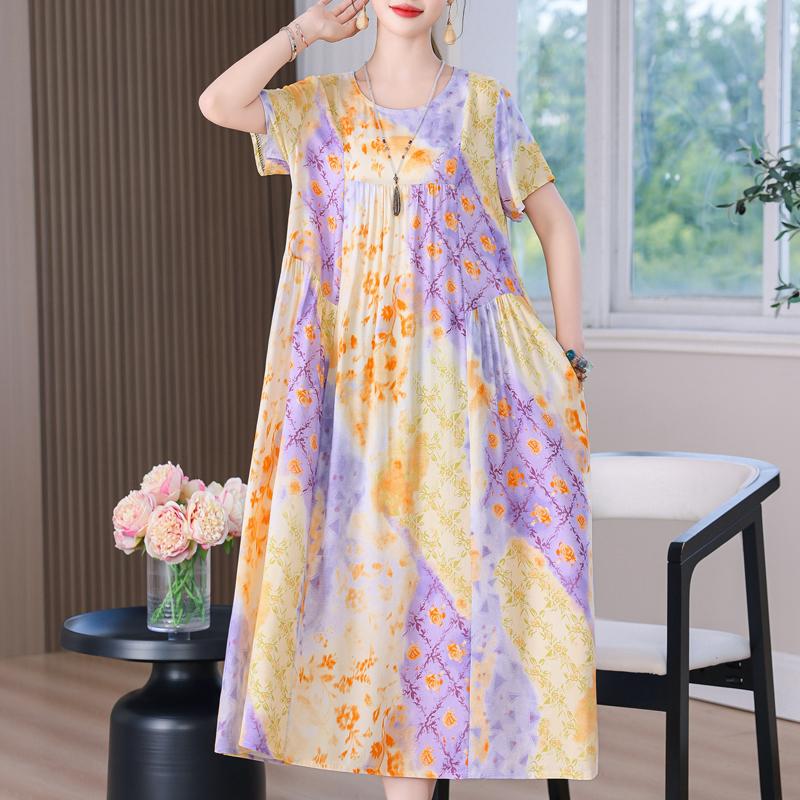 Elegant Long Dress for Women Vintage Clothes Plus Size Casual Short Sleeve Summer Loose Dress