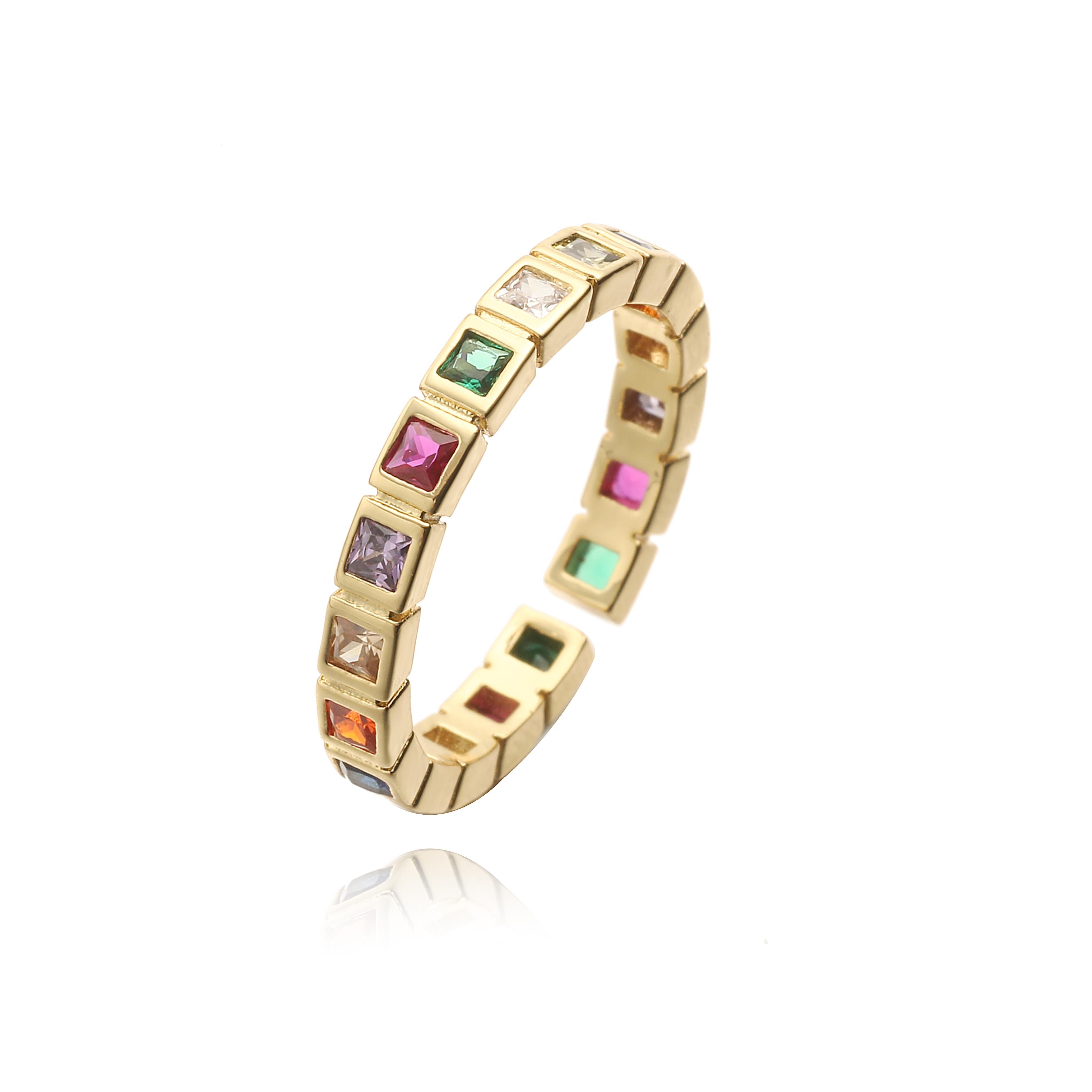 

HECHENG,Vintage Bohemian Colorful Cubic Zircon Women s Ring Copper Golden Opening Adjustable Wedding Party Zircon Gift resizable