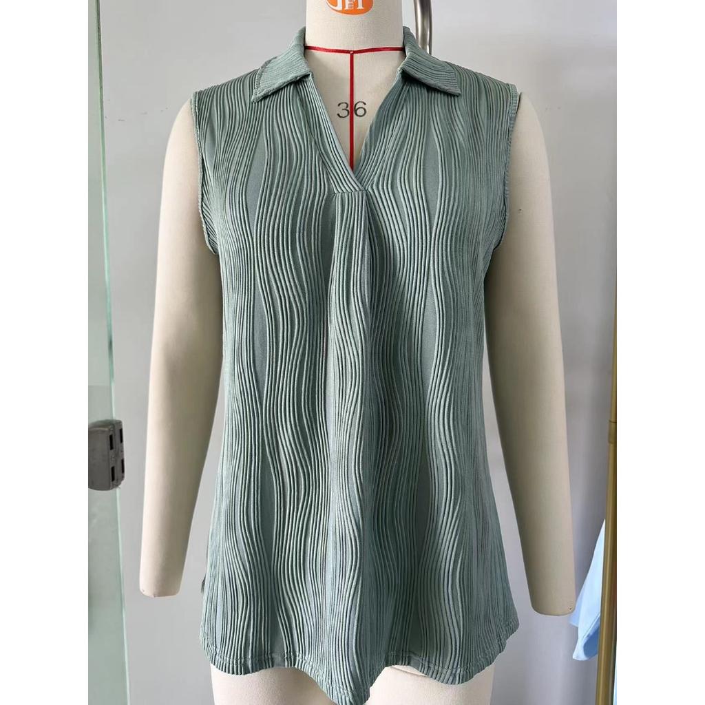 Summer New Women's Solid Color Lapel Loose Sleeveless Tank Top Casual Vest for Cross-border Foreign Trade Amazon Europe USA