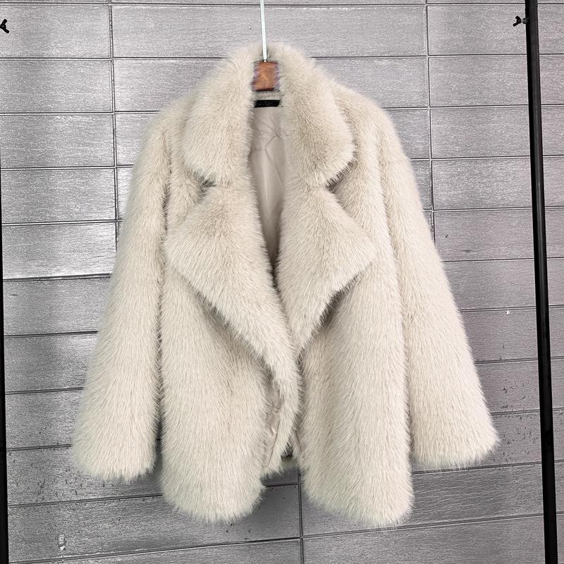 Golden Toka New Korean Style Faux Fox Fur Mid-Length Coat