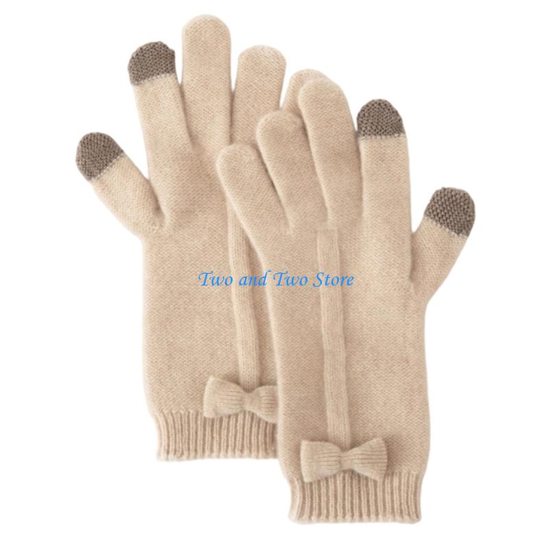 HX6F Cashmeres Winter Gloves For Toddler Kids Soft Warm Bowknot Pattern Mittens