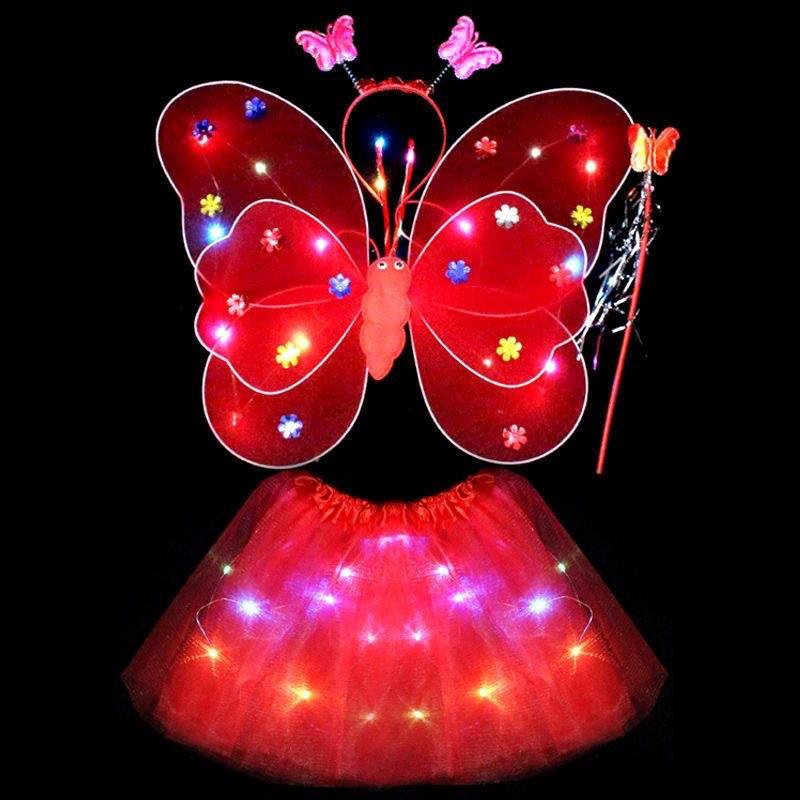 Girls' Luminous Butterfly Wings & Light-Up Fairy Wand Dress-Up Set