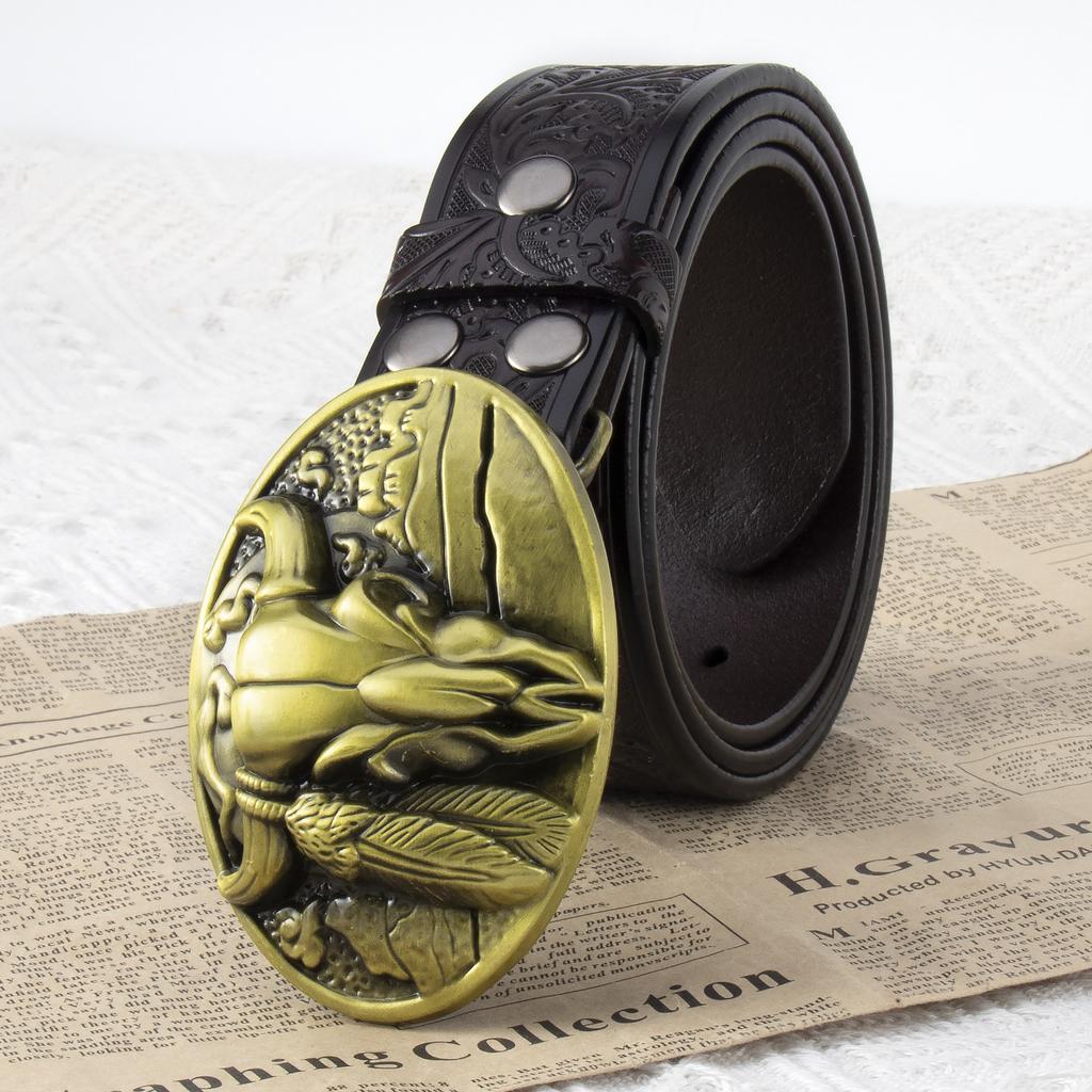 Belt Men'S Leather Western Denim Personality Cow Head Belt Men'S Premium Leather Belt