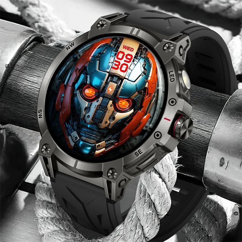 KC89 Smart Watch Men Outdoor Sports LED Flashlight Copmpass Bluetooth Call AI Voice Health Monitoring Fitness Track Smartwatch