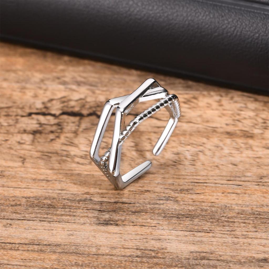 Geometric Twist Weave Ring for Men Boys,Stacked Open Finger Rings,Adjustable Hiphop Minimalist Statement Jewelry Gift for Him