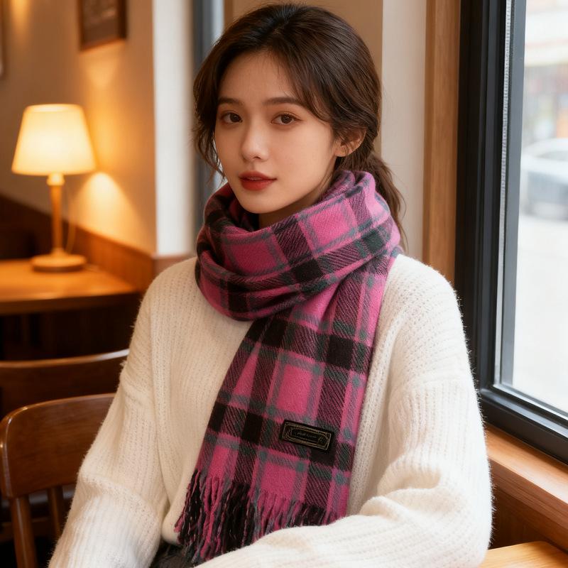 New British Style Plaid Scarf Women's Winter Thickened Shawl Early Autumn Versatile Atmosphere Warm Scarf Looking Thin