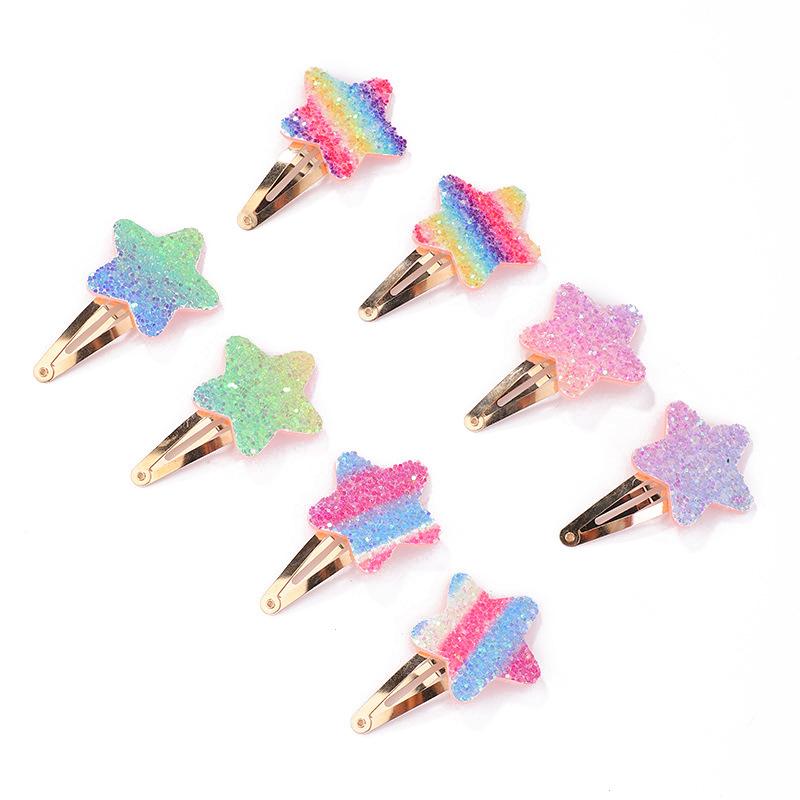 

8/16pcs Cute Sparkling Pink Star Hair Clip Multi Color Gradient Design Gold Body Children Daily Decoration Street Fashion