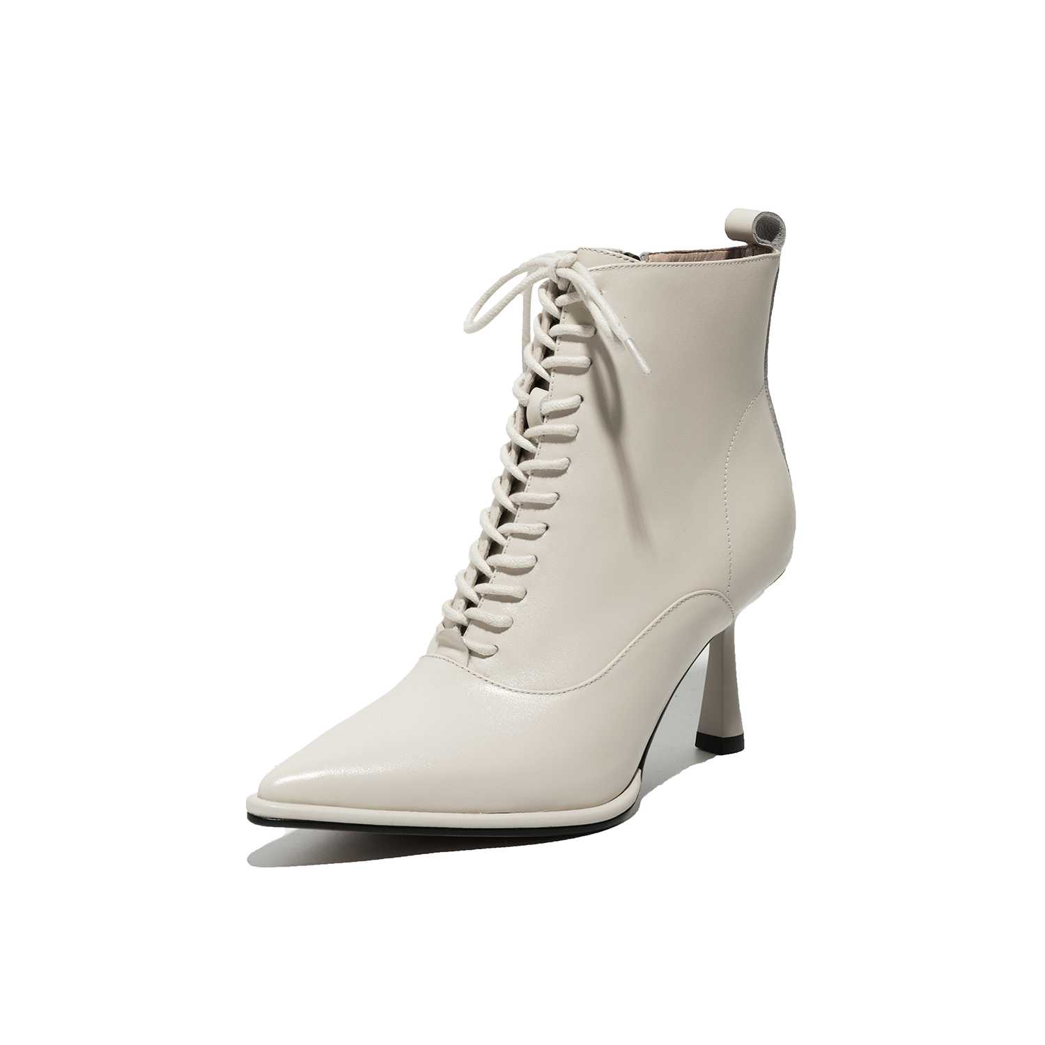 

Ботильйони з натуральної шкіри з гострим носком і високими підборами 40 бежевий