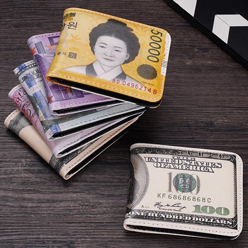 Men's Short Bifold Wallet Currency Pattern Design High Quality Multiple Card Slots Money Holder Compact Gift for Men