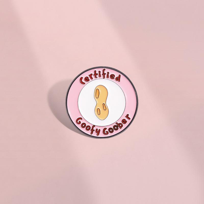 Trendy Geometric Pink Cartoon Brooch With Letter Certification And Fun Motif Peanut