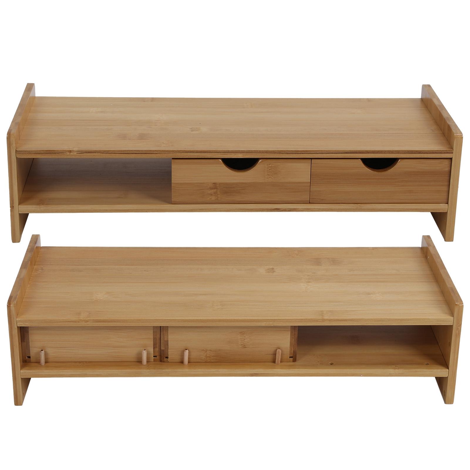 Desk Monitor Riser Stand with Drawers Bamboo Laptop Shelf     Accessory