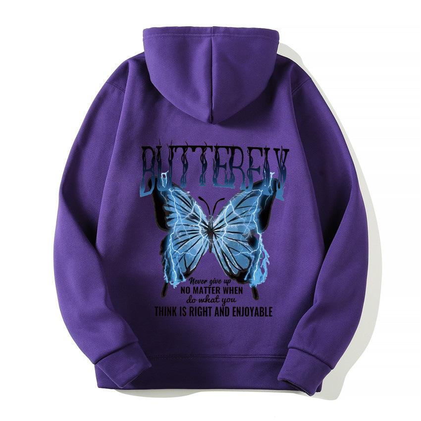2025 European and American new letter fashion multi-color butterfly casual hooded fleece sweater