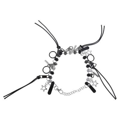 Cyber Punk Zipper Necklace Edgy Clavicle Chains Hip Hop Choker Leather Rope Neckchains with Star Pendant Women Jewelry