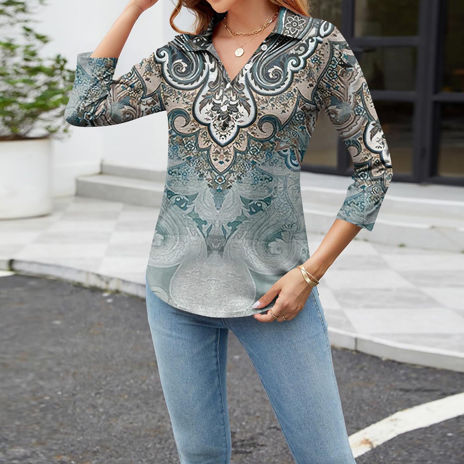 

Женский модный повседневный топ на пуговицах с длинным рукавом и цветочным принтом, v-образным вырезом и пуговицами XL арбуз красный