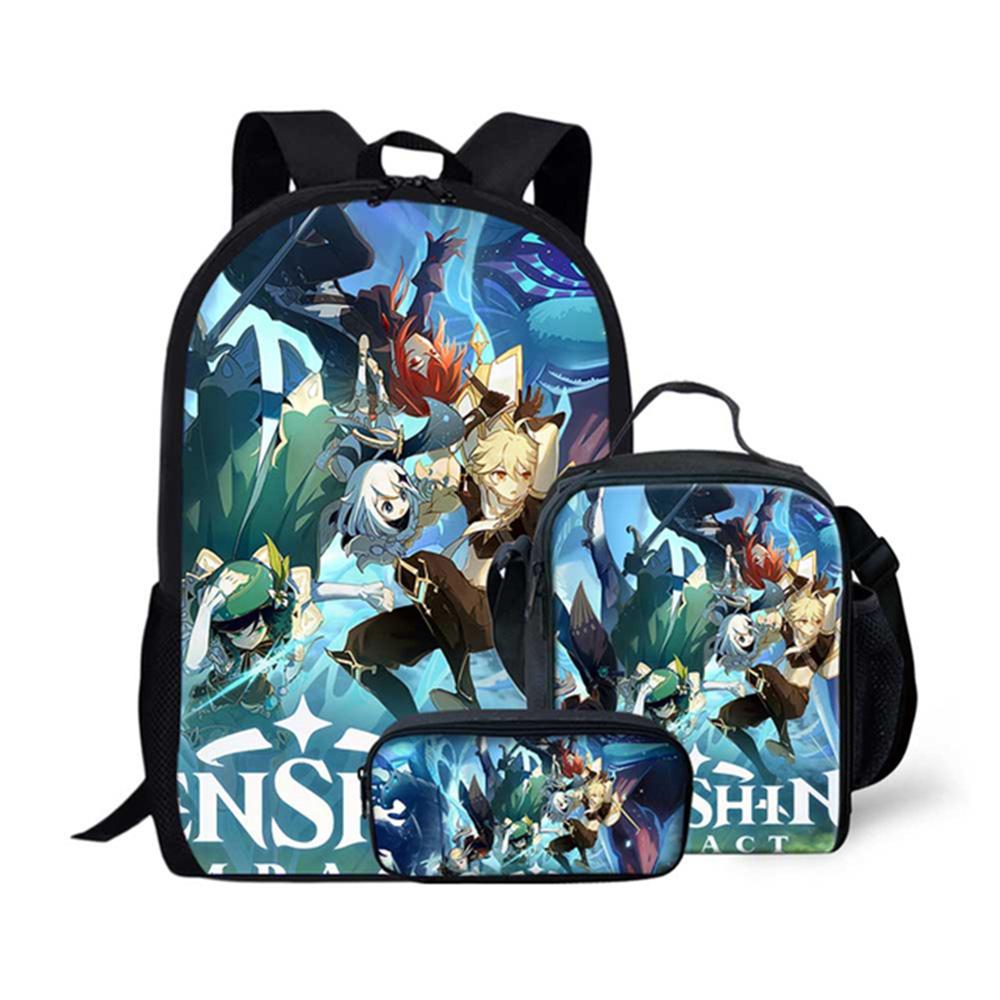Klassiek Populair Nieuwigheid Grappig Genshin Impact 3D Print 3 stuks/Set leerling Schooltassen Laptop Dagrugzak Rugzak Lunchtas Etui