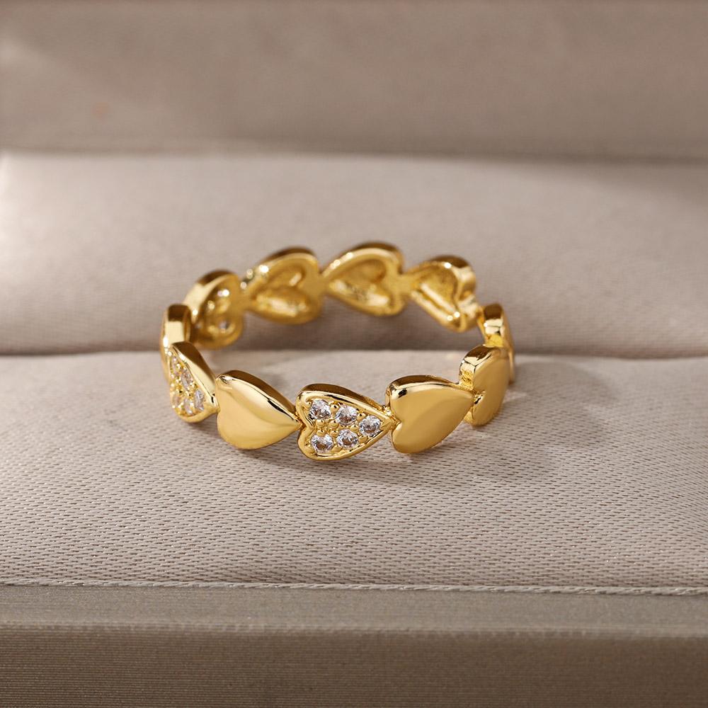 Gladde Dubbele Hartringen Voor Vrouwen Roestvrij Staal Zirconium Hart Liefdesring Verstelbare Vingerring Kerstsieraad Huwelijksgeschenk