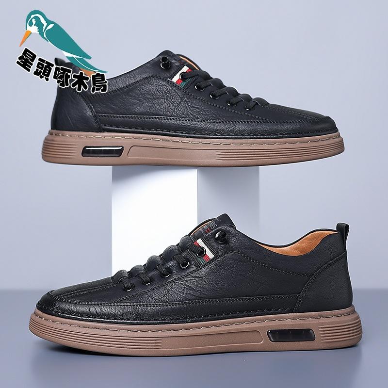2025 Spring and Autumn Cowhide Doudou Shoes Men's Casual Driving Shoes Soft Sole Fashion Set Shoes