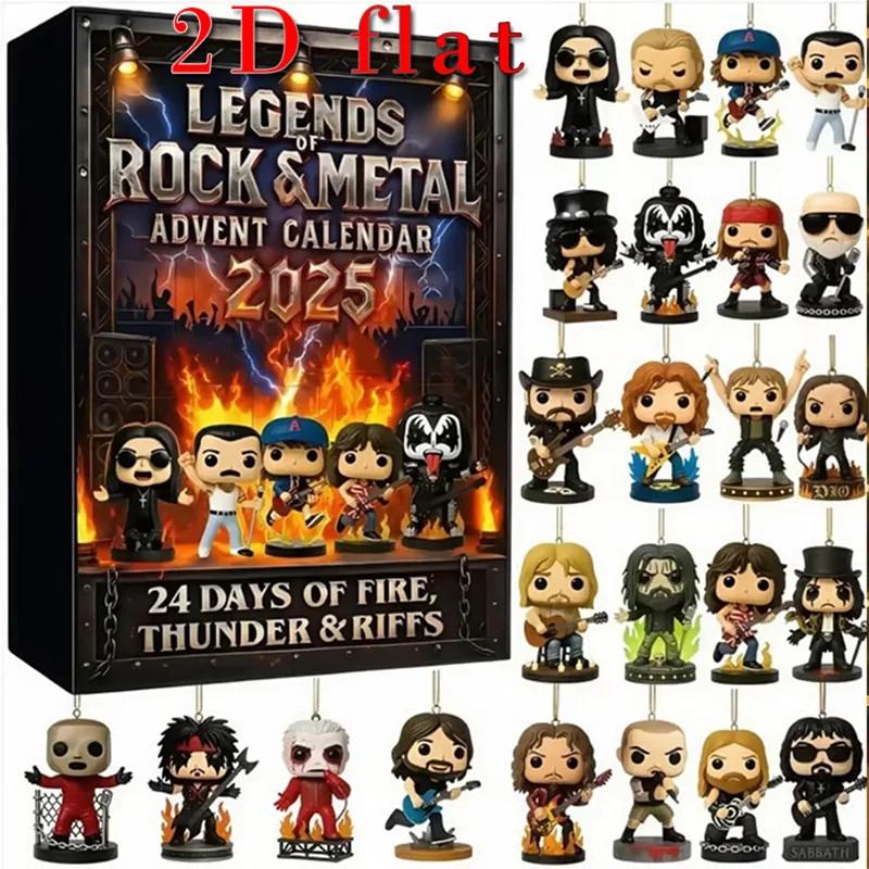 Rockový a Metalový adventní kalendář Vánoční dárky 2D plochý akryl Ikona hudební postavy Je vhodný pro dárky fanoušků rocku a metalu