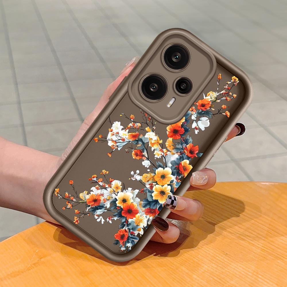 

М який силіконовий квадратний драбинний друкований візерунок Корпус телефону Повне покриття Камера Протиударний захист Гумовий чохол для Xiaomi Redmi Redmi 13 5G коричневий