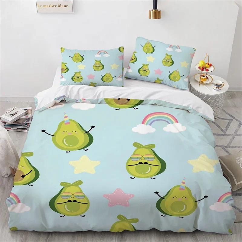 

3D Avocado Soft Duvet Cover Microfiber Lovely Fruit Warm Comforter Cover Carton Avocado Faces Beding Set Ful For Children Kids Young Boys Young Girls 120*200cm Single