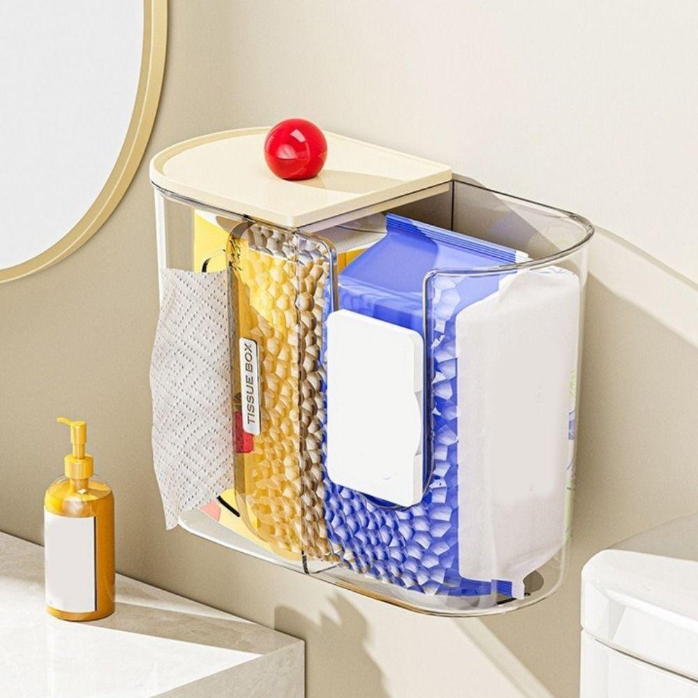 Praktische 2-in-1 Wandmontierte Taschentuchbox Ohne Bohren Platzsparende Taschentuch-Aufbewahrungsbox Kunststoff Papiertuchhalter Badezimmer