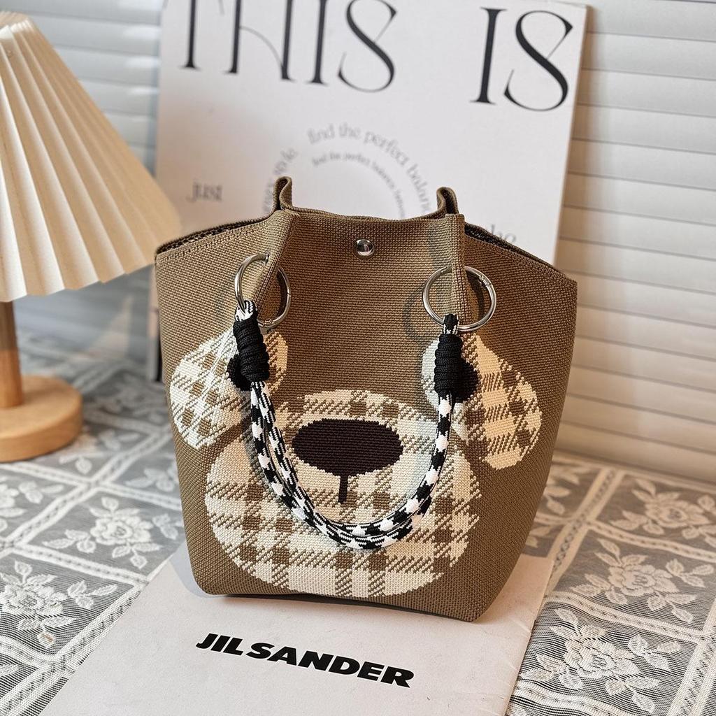 Handtasche mit großer Kapazität im japanischen und koreanischen Strickstil - Tragbare, pendlerfreundliche Tragetasche mit einem kleinen quadratischen Design für diverse Gegenstände
