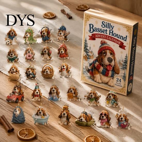 Dog Advent Calendar Calendar, 24Pcs Acrylic 2D Pet Ornament Set with Christmas Box Hanging String, Tree Countdown Decor, Gift for Lovers Holiday