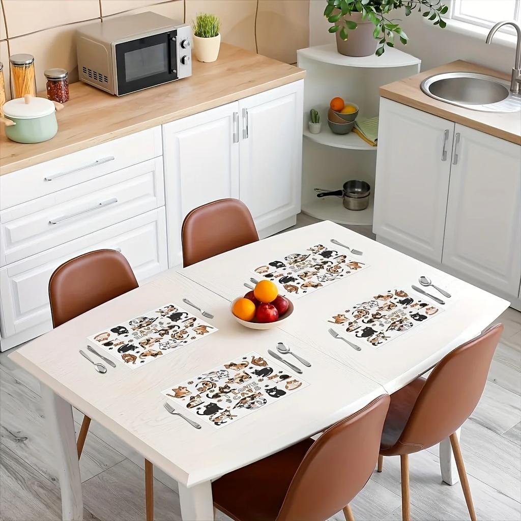 1PC Cat Placemats Cats Print PlacematsorDining Table Indoor Outdoor Kitchen Table Mats Placemat Room Decor Cute Kitten