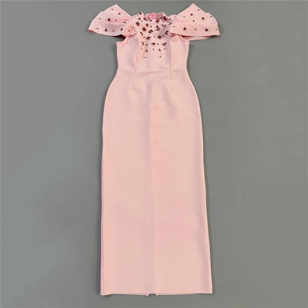European-American Elegant Bandage Dress with Pleated Design and Rhinestone Accents