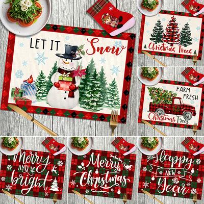 Xmas Holiday Placemats Waterproof, Christmas Tree Patterned Coffee Table Mats for Home & Hotel Dining Festive Table Placemats