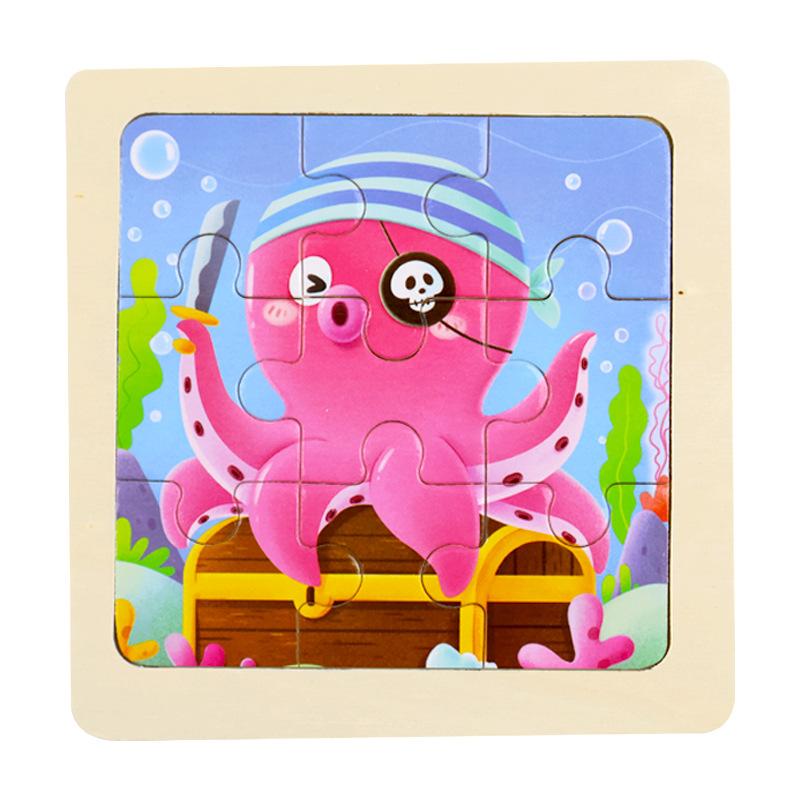 Small Children's 9-piece Wooden Plane Puzzle Cartoon Animation Puzzle Baby Educational Early Education Toy