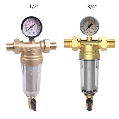 Uniwersalny 3/4 cala lub 1/2 cala gwintowany filtr sedymentacyjny z płukaniem wstecznym z manometrami do domowych systemów wodnych