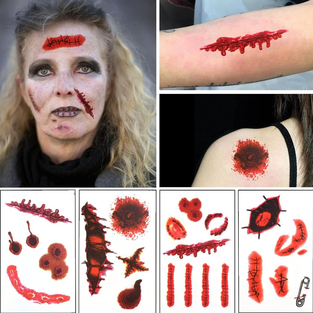 159 PCS Halloween Decorations, 8 Sheets Terror Bloody Handprint Footprint Window Stickers, 8 Sheets Tattoo Stickers, Halloween Party Indoor/Outdoor