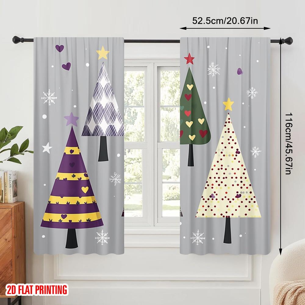 2pcs,2D Plane Printing Print Curtains Christmas Trees Festive Holiday Stars Versatile Fabric (without Rod) Decorations Outdoor