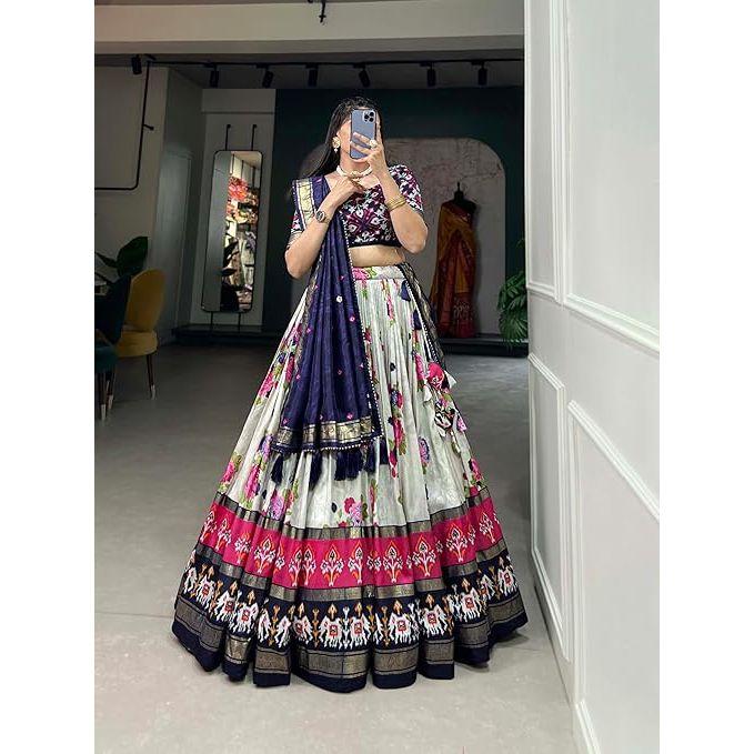 Women Tussar Silk With Patola Print And Foil Work Lehenga Choli ,Unstiched Blouse,