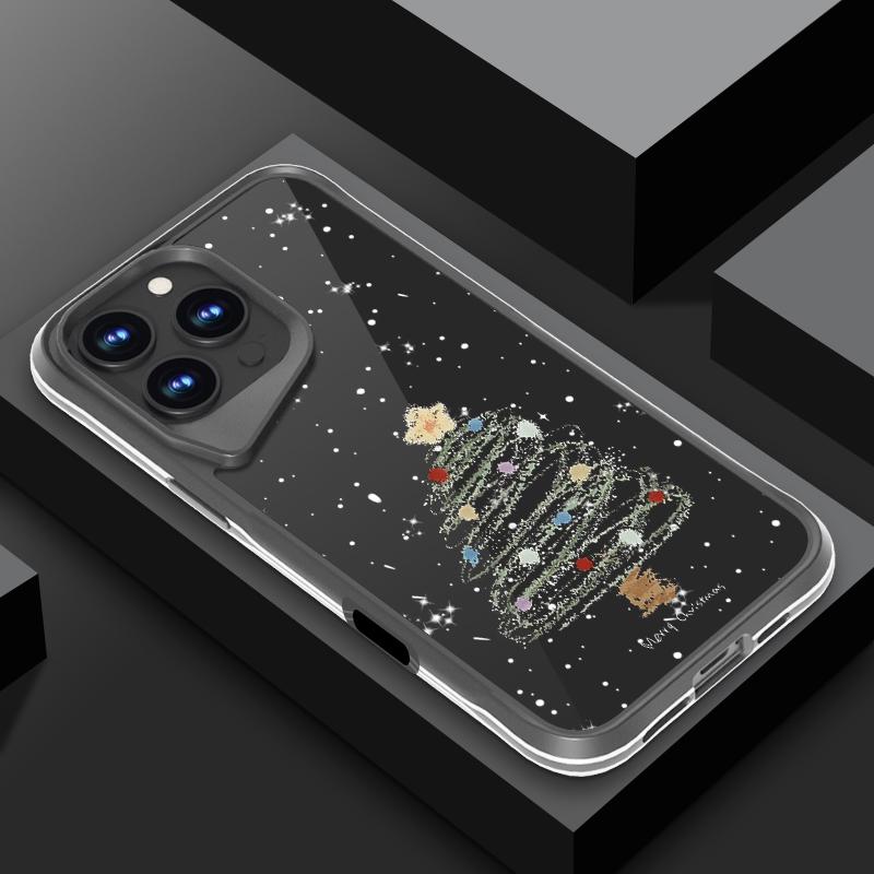 Dream Merry Christmas Tree Pattern Soft Edge Phone Case For iPhone 16 15 Pro Max 14 13 Pro Acrylic Clear Matte Shockproof Lens Protection Cover